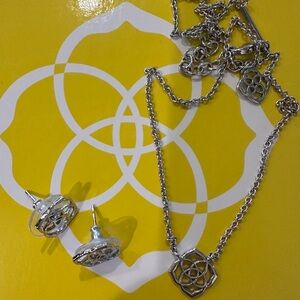 Kendra Scott Silver Logo necklace and earrings set